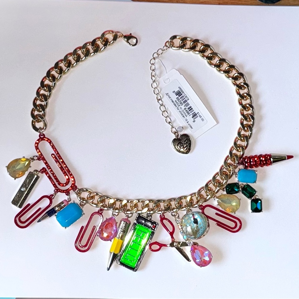 Betsey Johnson Back To School Teacher Charm Necklace Gold Chain NWT